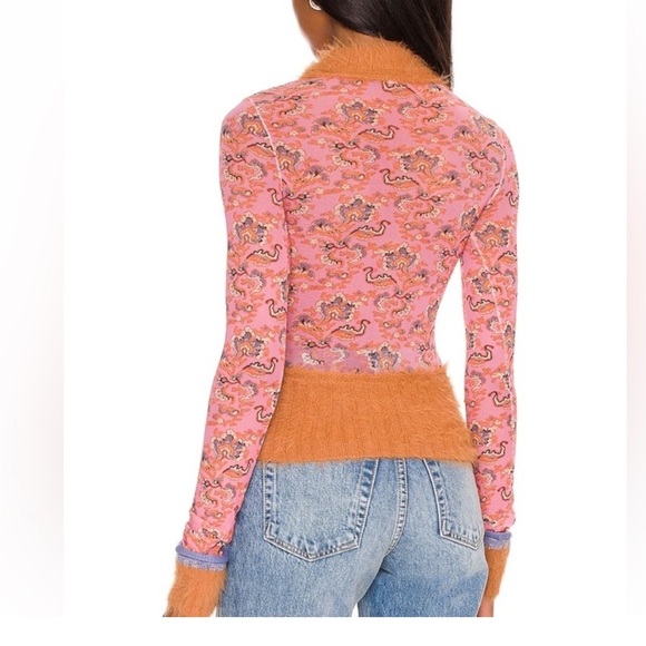 Free People Cosmo Cuff Top Pink Purple Sheer Mesh Festival Long Sleeve S - Picture 7 of 8